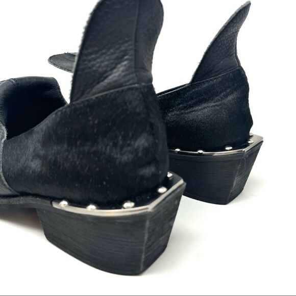 Yes Western Black Leather and Calf Hair Toe Cap Shoe/Bootie Size 8 - Picture 5 of 8